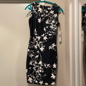 Floral Calvin Klein sleeveless sunburst dress